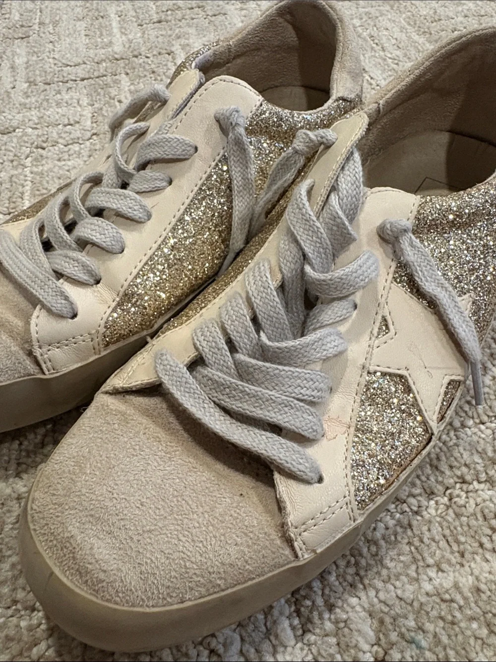 ShuShop Cream Lace-Up Sneakers with Glitter Star Accent - Picture 3 of 7